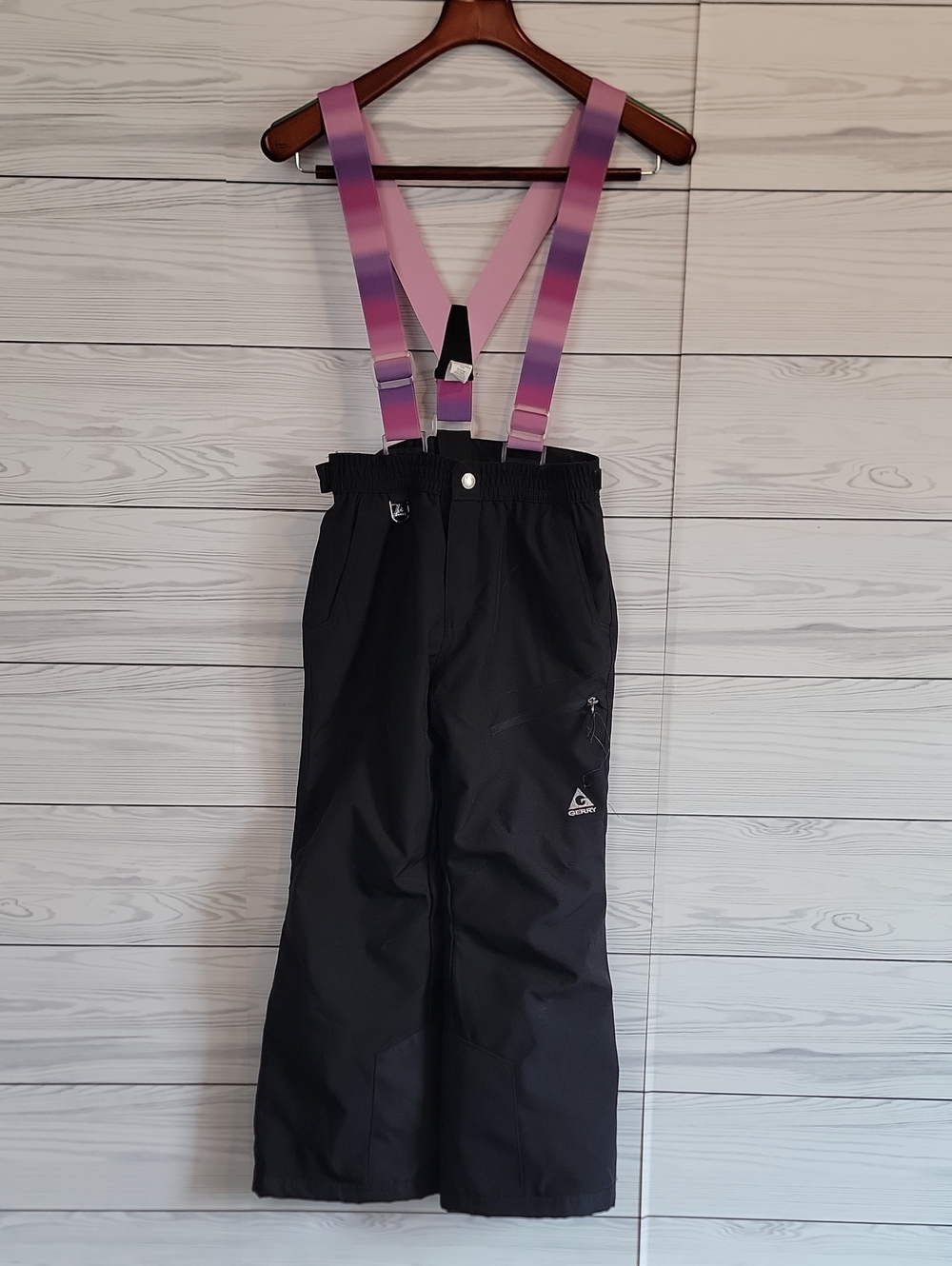 Gerry Kids Black Snow Pants with Pink Ombre Adjustable Suspenders Size M